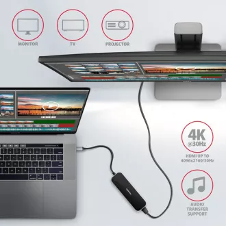 AXAGON HMC-6H4A, USB 3.2 Gen 1 hub, 4x USB-A port, HDMI 4k/30Hz, PD 100W, USB-C kábel 20cm