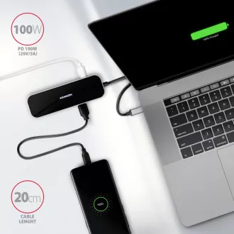 AXAGON HMC-6H4A, USB 3.2 Gen 1 hub, 4x USB-A port, HDMI 4k/30Hz, PD 100W, USB-C kábel 20cm