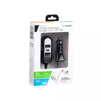TRACER autós töltő 12-24V Multicharge 3xUSB 7, 2A   PD 18W