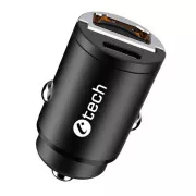 C-TECH USB autós töltő UCC-02, 1x C típus   1 x A típus, 30W
