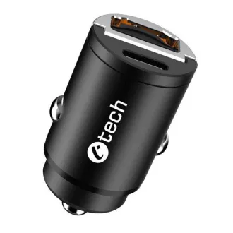 C-TECH USB autós töltő UCC-02, 1x C típus   1 x A típus, 30W