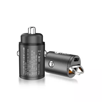 C-TECH USB autós töltő UCC-02, 1x C típus   1 x A típus, 30W