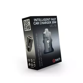 C-TECH USB autós töltő UCC-02, 1x C típus   1 x A típus, 30W