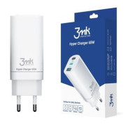 3mk Hyper Charger 65W, GaN, 2x USB-C (PD)   1x USB, fehér