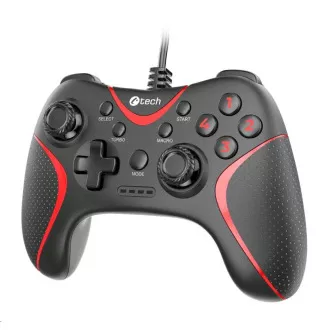 C-TECH Gamepad Theon PC/PS3-hoz, 2 programozható makró gomb, 2x analóg, X-bemenet, rezgő, 1, 8m kábel