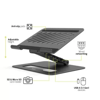 PORT dokkolóállomás állítható laptop állvánnyal akár 7 perifériához USB-C-n keresztül, fekete színben PORT dokkolóállomás állítható laptop állvánnyal akár 7 perifériához USB-C-n keresztül, fekete színben