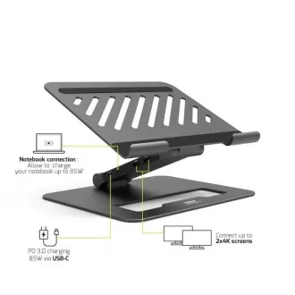 PORT dokkolóállomás állítható laptop állvánnyal akár 7 perifériához USB-C-n keresztül, fekete színben PORT dokkolóállomás állítható laptop állvánnyal akár 7 perifériához USB-C-n keresztül, fekete színben