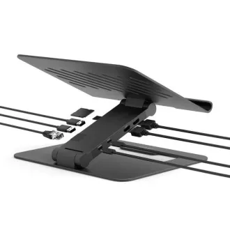 PORT dokkolóállomás állítható laptop állvánnyal akár 7 perifériához USB-C-n keresztül, fekete színben PORT dokkolóállomás állítható laptop állvánnyal akár 7 perifériához USB-C-n keresztül, fekete színben