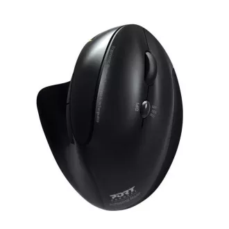 PORT függőleges vezeték nélküli ergonomikus egér, BT, 2, 4 GHz, USB-A/C, jobbkezes, fekete