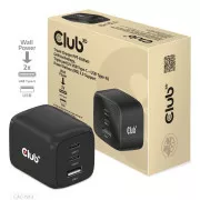 Club3D utazási töltő 65W GAN technológia, 3 port (2xUSB-C   USB-A), PPS, Power Delivery(PD) 3.0 támogatással