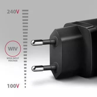 AXAGON ACU-PQ30, Teljesítménytöltő 30W, 2x port (USB-A   USB-C), PD3.0/PPS/QC4 /SFC/AFC/Apple, fekete színű