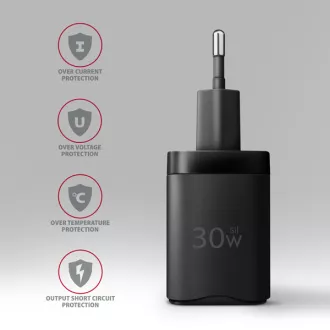 AXAGON ACU-PQ30, Teljesítménytöltő 30W, 2x port (USB-A   USB-C), PD3.0/PPS/QC4 /SFC/AFC/Apple, fekete színű