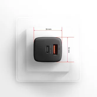 AXAGON ACU-PQ30, Teljesítménytöltő 30W, 2x port (USB-A   USB-C), PD3.0/PPS/QC4 /SFC/AFC/Apple, fekete színű