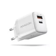 AXAGON ACU-PQ30W Teljesítménytöltő 30W, 2x port (USB-A   USB-C), PD3.0/PPS/QC4 /SFC/AFC/Apple, fehér színű