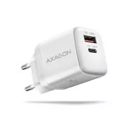 AXAGON ACU-PQ30W, Teljesítménytöltő 30W, 2x port (USB-A   USB-C), PD3.0/PPS/QC4 /SFC/AFC/Apple, fehér színben