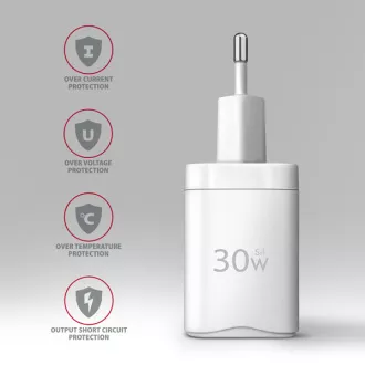 AXAGON ACU-PQ30W, Teljesítménytöltő 30W, 2x port (USB-A   USB-C), PD3.0/PPS/QC4 /SFC/AFC/Apple, fehér színben