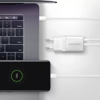 AXAGON ACU-PQ30W, Teljesítménytöltő 30W, 2x port (USB-A   USB-C), PD3.0/PPS/QC4 /SFC/AFC/Apple, fehér színben