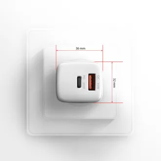 AXAGON ACU-PQ30W, Teljesítménytöltő 30W, 2x port (USB-A   USB-C), PD3.0/PPS/QC4 /SFC/AFC/Apple, fehér színben