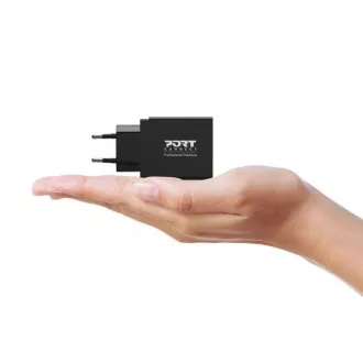 PORT hálózati töltő USB-C és USB-A csatlakozóhoz, 45 W, fekete