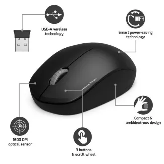 PORT vezeték nélküli egér Wireless COLLECTION, USB-A dongle, 2.4Ghz, 1600DPI, fekete PORT vezeték nélküli egér Wireless COLLECTION, USB-A dongle, 2.4Ghz, 1600DPI, fekete