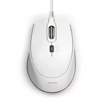 PORT optikai egér SILENT, USB-A/USB-C, 3600 DPI, fehér