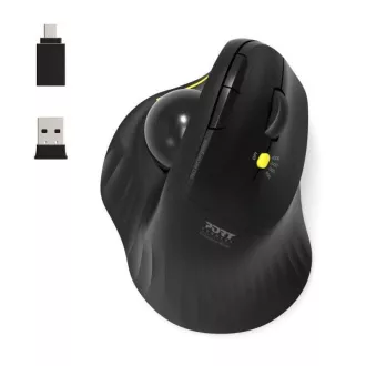 PORT vezeték nélküli ergonomikus egér ERGONOMIC TRACKBALL, 2, 4 Ghz & Bluetooth, USB-A/C, fekete