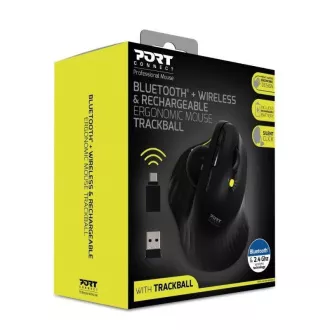 PORT vezeték nélküli ergonomikus egér ERGONOMIC TRACKBALL, 2, 4 Ghz & Bluetooth, USB-A/C, fekete