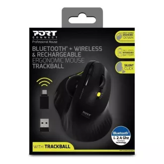 PORT vezeték nélküli ergonomikus egér ERGONOMIC TRACKBALL, 2, 4 Ghz & Bluetooth, USB-A/C, fekete