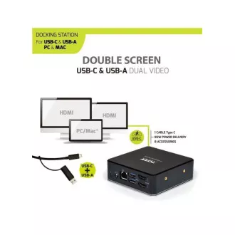 PORT dokkolóállomás 8in1 USB-C, USB-A, kettős videó, HDMI, Ethernet, audio, USB 3.0