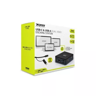 PORT dokkolóállomás 8in1 USB-C, USB-A, kettős videó, HDMI, Ethernet, audio, USB 3.0
