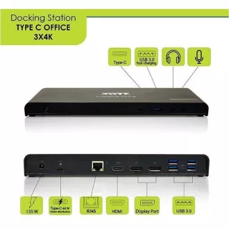 PORT dokkolóállomás USB-C 9v1 3x4K, 2x Display Port, HDMI, 3x USB, USB-C, Ethernet, jack, csatlakozó