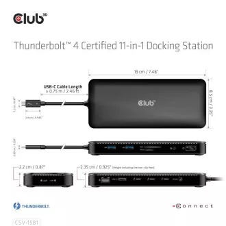 Club3D dokkolóállomás USB-C 11v1, 2xDP, 3xUSB-C, 3xUSB, 1xRJ45, SD kártyaolvasó, fekete színben