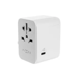 FIXED utazási adapter EU, UK és USA/AUS, 3x USB-C   2x USB A, GaN, PD 65W, fehér