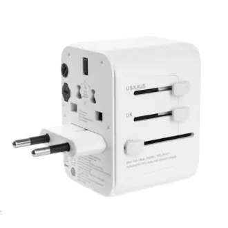 FIXED utazási adapter EU, UK és USA/AUS, 3x USB-C   2x USB A, GaN, PD 65W, fehér