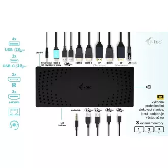 i-tec USB 3.0 / USB-C / Thunderbolt, 3x 4K Docking Station Gen 2   PD 100W