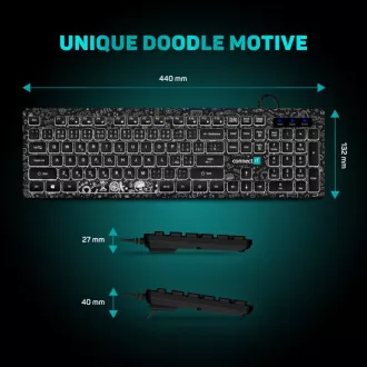 CONNECT IT DOODLE irodai vezetékes fehér háttérvilágítású USB billentyűzet, CZ SK változat, FEKETE CONNECT IT DOODLE irodai vezetékes fehér háttérvilágítású USB billentyűzet, CZ SK változat, FEKETE