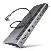 AXAGON HMC-4KX3 USB 5Gbps hub, 3x USB-A, 2x HDMI, DP, RJ-45 GLAN, SD/microSD, audio, PD 100W, USB-C kábel 40cm