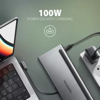AXAGON HMC-4KX3 USB 5Gbps hub, 3x USB-A, 2x HDMI, DP, RJ-45 GLAN, SD/microSD, audio, PD 100W, USB-C kábel 40cm