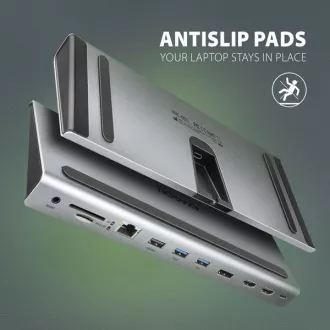 AXAGON HMC-4KX3 USB 5Gbps hub, 3x USB-A, 2x HDMI, DP, RJ-45 GLAN, SD/microSD, audio, PD 100W, USB-C kábel 40cm