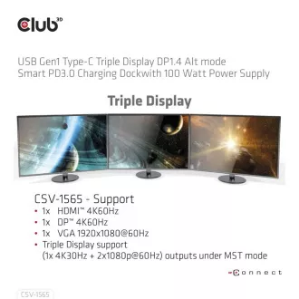 Club3D dokkolóállomás USB-C 14v1, 1xDP, 1xHDMI, 1xVGA, 2xUSB-C, 5xUSB, 1xRJ45, 1x3.5mm, szürke, szürke
