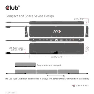 Club3D dokkolóállomás USB-C 14v1, 1xDP, 1xHDMI, 1xVGA, 2xUSB-C, 5xUSB, 1xRJ45, 1x3.5mm, szürke, szürke