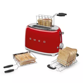 Smeg TSF01RDEU kenyérpirító/pirítós sütő, 2 kenyérpirító, 6 pirítási szint, morzsamorzsás fiók, 1950-es évekbeli stílus, piros színű Smeg TSF01RDEU kenyérpirító/pirítós sütő, 2 kenyérpirító, 6 pirítási szint, morzsamorzsás fiók, 1950-es évekbeli stílus, piros színű