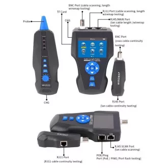 LAN kábel tesztelő TLCD8601S LCD kijelzővel, koax, Cat3/Cat5E/Cat6/Cat7, UTP/STP, USB, PoE, ping, szonda, anti-hurok védelemmel LAN kábel tesztelő TLCD8601S LCD kijelzővel, koax, Cat3/Cat5E/Cat6/Cat7, UTP/STP, USB, PoE, ping, szonda, anti-hurok védelemmel