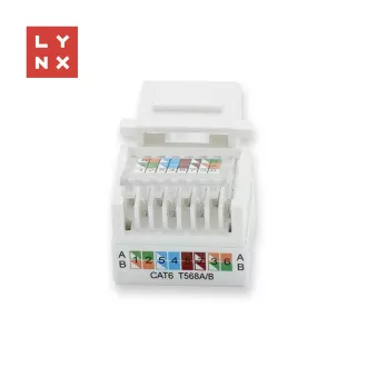 LYNX keystone UTP Cat6, önmetsző, 90sp., fehér