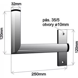 Antenna fali tartó ablakra, övvel, jobb oldali rögzítés, horganyzott cink, hossza 25cm, átmérője 3, 2cm