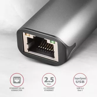 AXAGON ADE-25RC USB-C 3.2 Gen 1 - 2.5 Gigabit Ethernet hálózati kártya, Realtek 8156, automatikus telepítés, szürke színű AXAGON ADE-25RC USB-C 3.2 Gen 1 - 2.5 Gigabit Ethernet hálózati kártya, Realtek 8156, automatikus telepítés, szürke színű