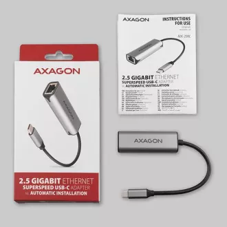 AXAGON ADE-25RC USB-C 3.2 Gen 1 - 2.5 Gigabit Ethernet hálózati kártya, Realtek 8156, automatikus telepítés, szürke színű AXAGON ADE-25RC USB-C 3.2 Gen 1 - 2.5 Gigabit Ethernet hálózati kártya, Realtek 8156, automatikus telepítés, szürke színű