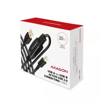 AXAGON ADR-220B, USB 2.0 A-M -> B-M aktív patch kábel, 20m