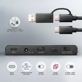 AXAGON ADSA-CC USB-C 10Gbps - NVMe M.2 SSD és SATA 2,5