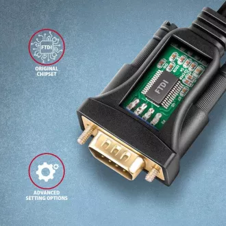 AXAGON ADS-1PQN, USB-A 2.0 - soros RS-232 DB9-M FTDI adapter / kábel 1.5m